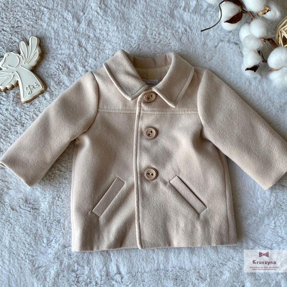 Płaszczyk do chrztu flauszowy - ciemnobeżowy Abrakadabra