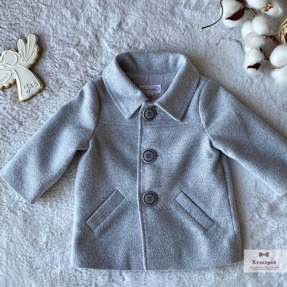 Płaszczyk do chrztu flauszowy - szary Abrakadabra
