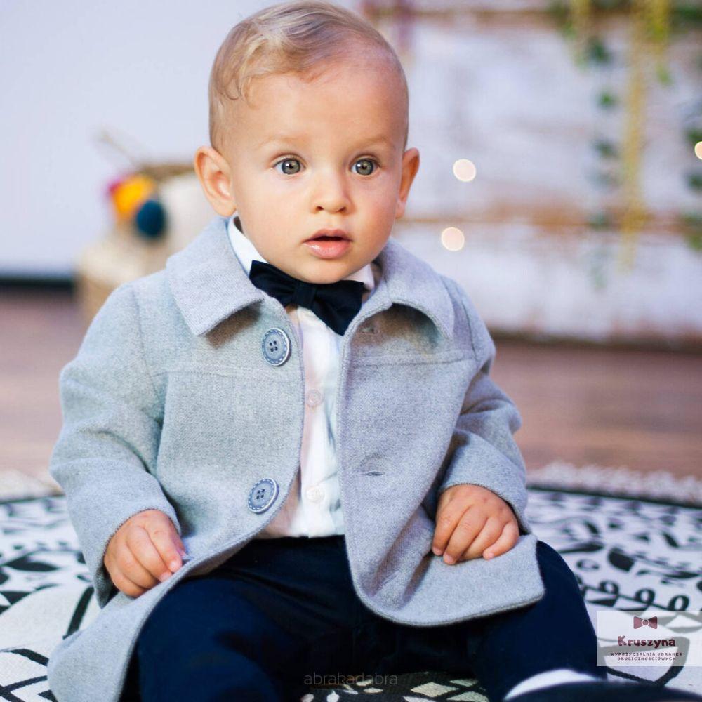 Płaszczyk do chrztu flauszowy - szary Abrakadabra - obrazek 4