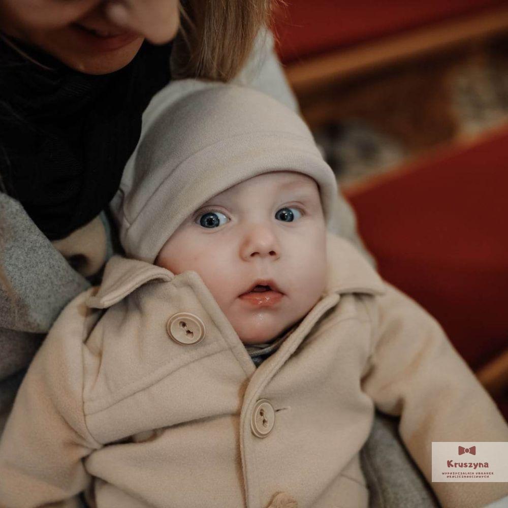 Płaszczyk do chrztu flauszowy - ciemnobeżowy Abrakadabra - obrazek 2