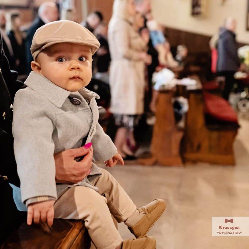 Płaszczyk do chrztu flauszowy - szary Abrakadabra - obrazek 2